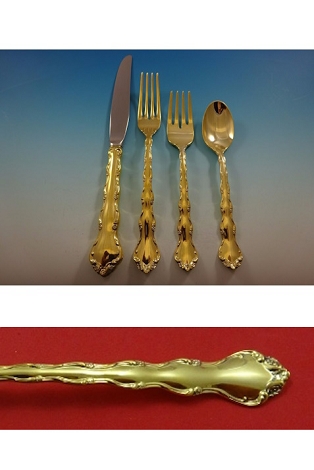 Tara Gold by Reed and Barton Sterling Silver Flatware Set Service Vermeil 48 Pcs